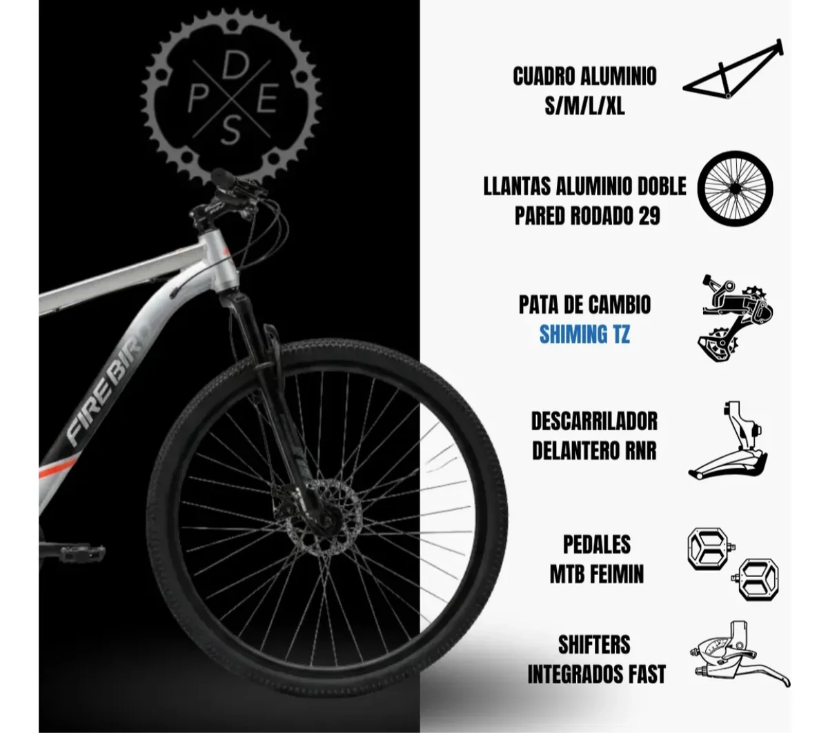 BICICLETA FIREBIRD RODADO 29 GRIS 2